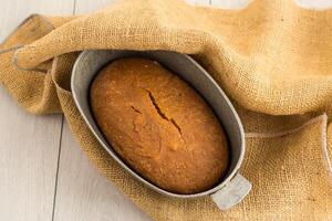 Warm Bread with a Golden Crust .Top view photo