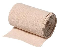 Roll of textile medical elastic bandage for limbs, close up. photo