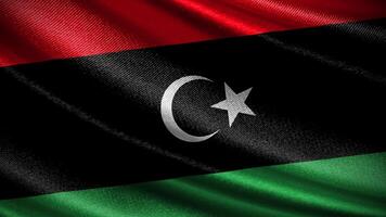 Libya flag with realistic silky wave texture photo