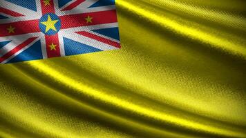 Niue flag with realistic silky wave texture photo
