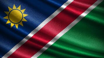 Namibia flag with realistic silky wave texture photo