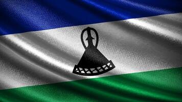 Lesotho flag with realistic silky wave texture photo