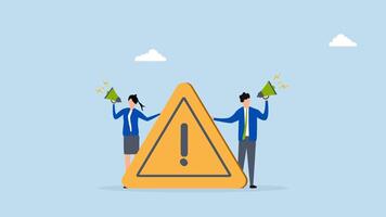 Important announcement, 4k animation of business individuals declare using a megaphone with an attention exclamation point video