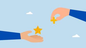 Value added, 4k animation of entrepreneur grasping star value with an additional plus sign included video