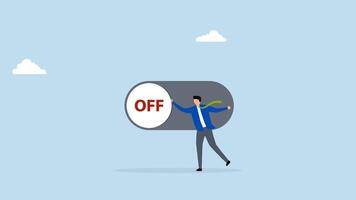Switch off, 4k animation of businessman pushing switch to be off in control panel dashboard video
