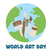 world art day background with artistic tools and earth vector