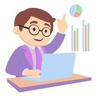 Businessman with laptop and graph chart vector