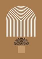 White arch and black semicircle with concentric lines on a brown background. Ideal for modern, minimalist decor vector