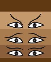 A collection of stylized eyes with various eyebrow shapes on shades of brown backgrounds, expressing different emotions. Ideal for design projects emphasizing diverse expressions and creativity vector