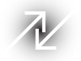 Abstract design featuring two white arrows pointing in opposite directions on a gradient background, creating a modern and dynamic visual effect vector