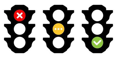 Traffic lights icon set with check mark and cross vector