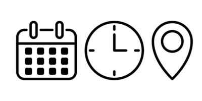 Time date location icon set vector