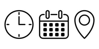 Time date location icons vector