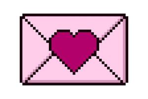 Envelope with heart pixel art style vector