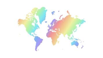 World Map in rainbow colors. Colorful all Earth continent isolated on white background for website, education, travel. Creative brignt flat background for project and illustration. vector
