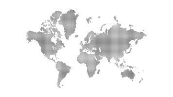 Dotted world map in grey color. Minimalist Circle shape pattern in earth silhouette on white background. Simple design of all continents for geography travel business educational materials. vector
