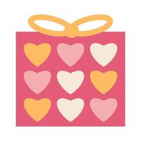Simple gift boxes with hearts pattern for Valentine day banner poster greeting card. Minimalist giftbox with ribbon romantic icon. vector