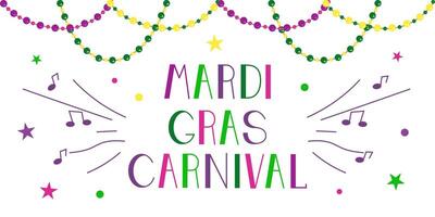 background for Mardi Gras carnival. Party invitation card with beads and text. vector