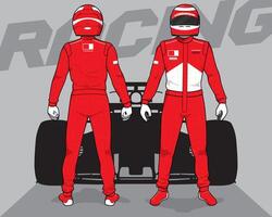 Formula Car Racing Suit front and back view in red color vector