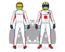 Front and Back view of protective racing suit vector