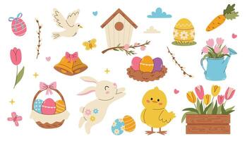 Set of easter elements. Cute Easter set. Spring collection vector