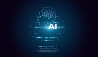 The AI head concept world background illustration. and Artificial Intelligence, Isometric banner for AI, Deep Learning, Technological Digital Brain. vector