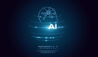 The AI head concept world background template illustration. with A neon-blue outline of a human head with circuit-like patterns and a gear symbol represents AI and machine learning vector