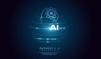 The AI head concept illustration. Technological Digital Brain and Artificial Intelligence Head, with Isometric banner for AI head system. vector