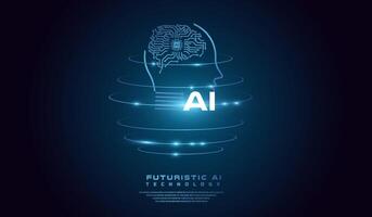 A glowing digital representation of artificial intelligence AI with a technological theme. The AI head concept world background template illustration. vector