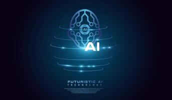 AI head System concept illustration. Technological Digital Brain and Artificial Intelligence Head, with Isometric banner. vector