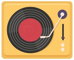 Retro vinyl record player. Top view. Vinyl record with a heart shape on it vector