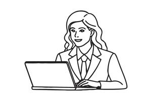 A woman in a suit is working on a laptop vector