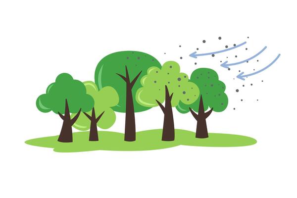 air pollution with dust PM2.5 concept. tree protect