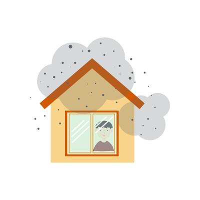 air pollution with dust PM2.5 concept. home