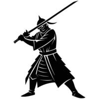 Powerful Samurai Holding Sword Silhouette for Print and Web vector