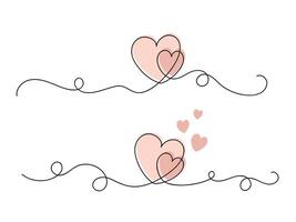 Continuous one line two hearts art isolated. vector