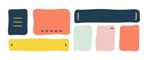 Doodle text box. Hand drawn bubble shapes and frames Kids color text shape. Organic child free form. Abstract square speech blobs for dialog, quote Simple set for bullet journal vector