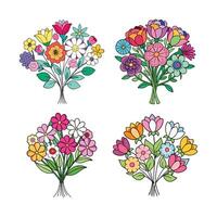 Collection of Beautiful MultiFloret Bouquet Flowers Illustration vector