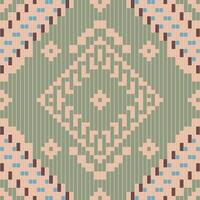 Pixel Ethnic Geometric Abstract Patternfolk Embroidery, Aztec Geometric Ornament Print. Design for Carpet, Wallpaper, Clothing, Wrapping, Fabric vector