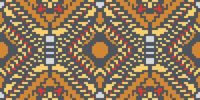 Pixel Art Abstract Geometric Patterns Mathfolk Embroidery, Aztec Geometric Ornament Print. Design for Carpet, Wallpaper, Clothing, Wrapping, Fabric vector