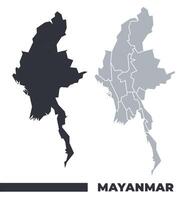 Mayanmar flat and border outline maps vector