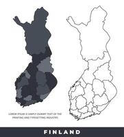 Finland political regions black color outline map set vector