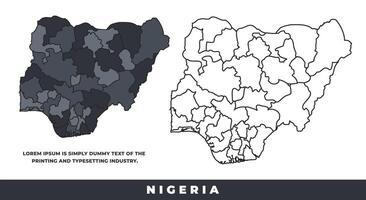 Nigeria political regions black color outline map set vector