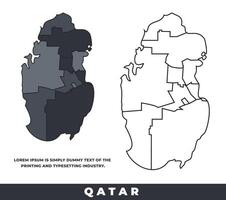 Qatar political regions black color outline map set vector