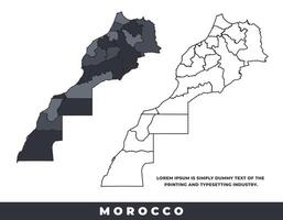 Morocco political regions black color outline map set vector