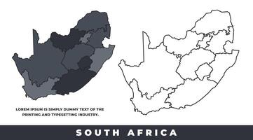 South Africa political regions black color outline map set vector