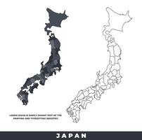 Japan political regions black color outline map set vector
