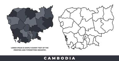 Cambodia political regions black color outline map set vector
