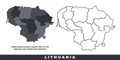 Lithuania political regions black color outline map set vector