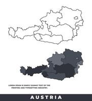 Austria political regions black color outline map set vector